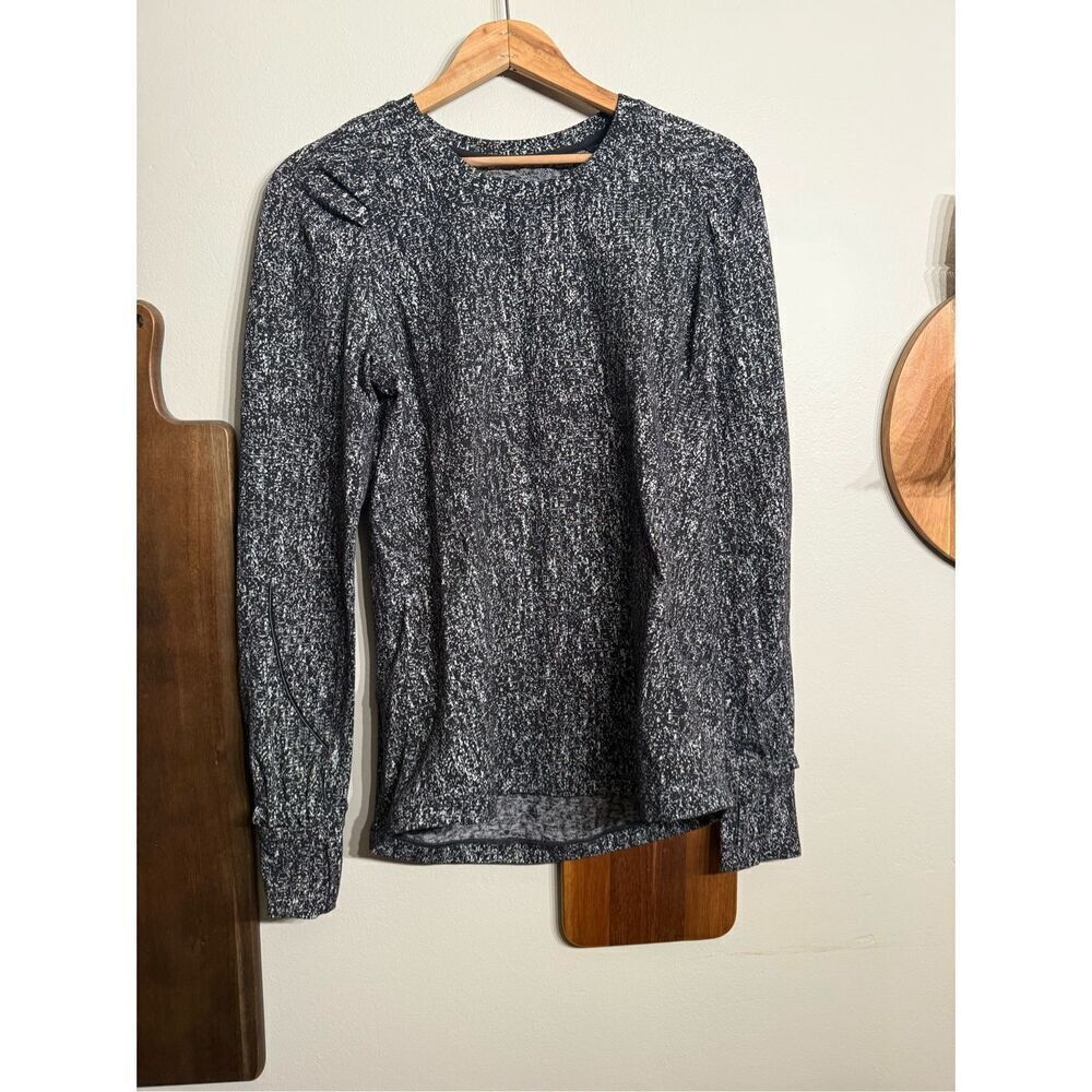 Lululemon Black White Speckled Crew Neck Long Sleeve Pullover Top Size 8